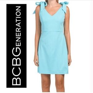 (NWT) BCBGeneration Aqua Bow Strap Mini Dress Sz 10  Deep V-neck and Back.